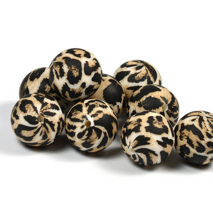 Silikonperler, leopardpels, 19 mm
