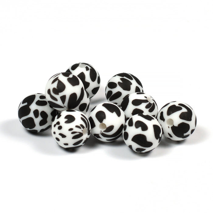 Silicone beads, dalmatians, 12mm