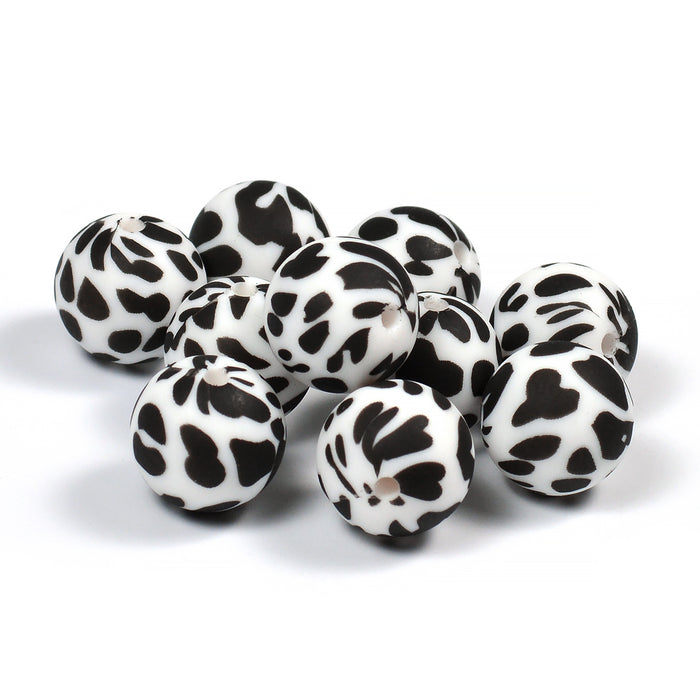 Silicone beads, dalmatians, 15mm