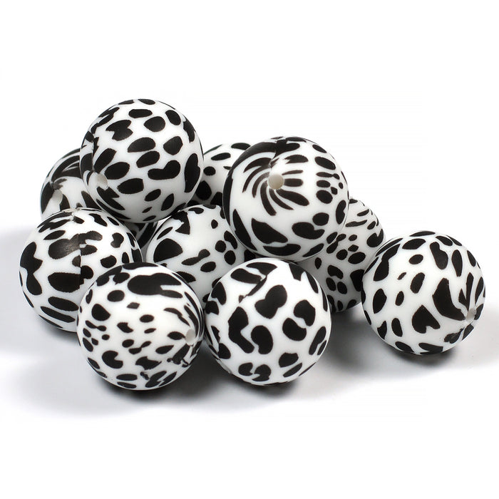 Silicone beads, dalmatians, 19mm