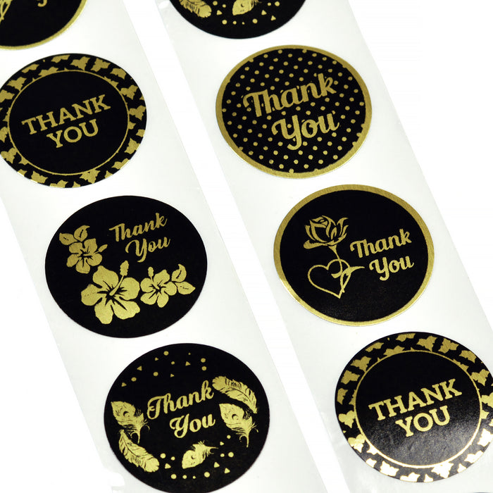 Black stickers with gold "Thank you", 25mm, 20pcs