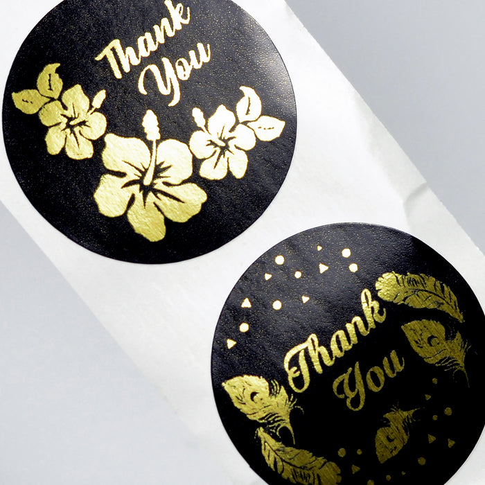 Svarte klistremerker med gull "Thank you", 25mm, 20stk