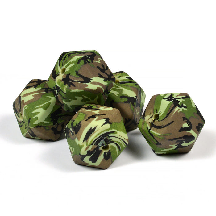 Kantig silikonpärla, camouflage, 18mm