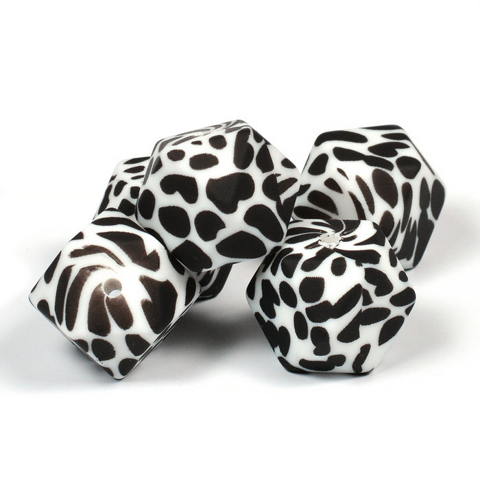 Angular silicone bead, dalmatians, 18mm