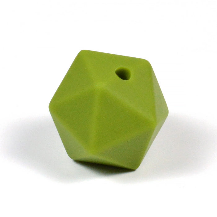 Kantet silikonperle, olivengrønn, 16 mm
