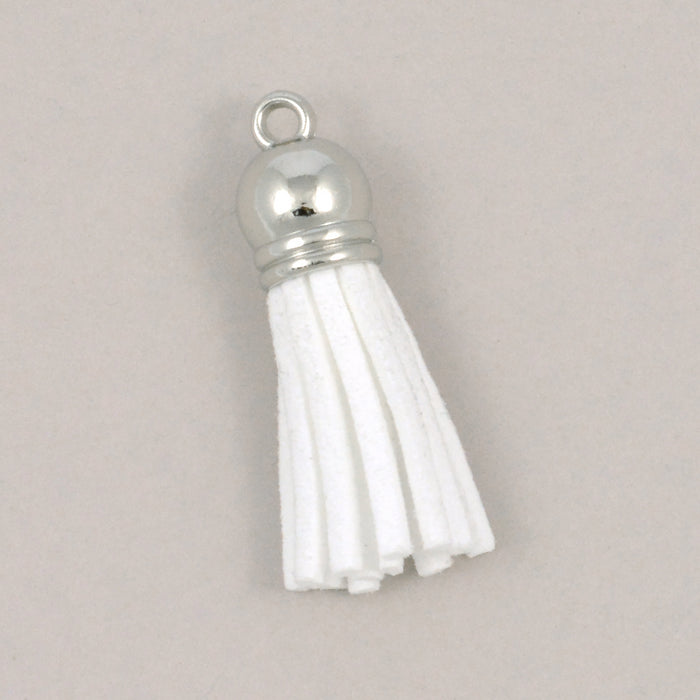 Small tassel in suede imitation, white