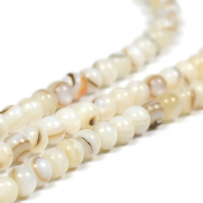 Round seashell beads, off-white, 6mm
