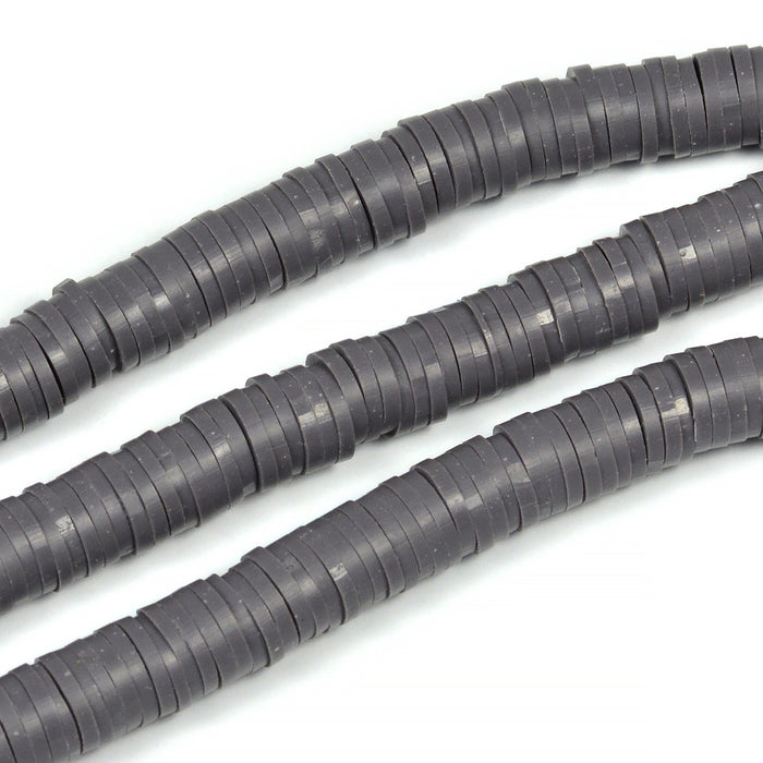 Heishi beads, dark grey, 6x1mm