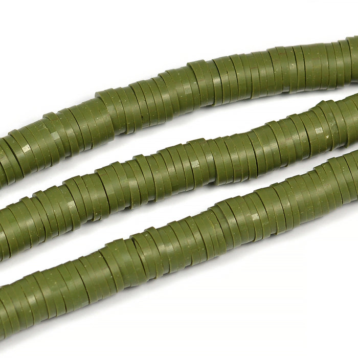 Heishi beads, olive green, 6x1mm