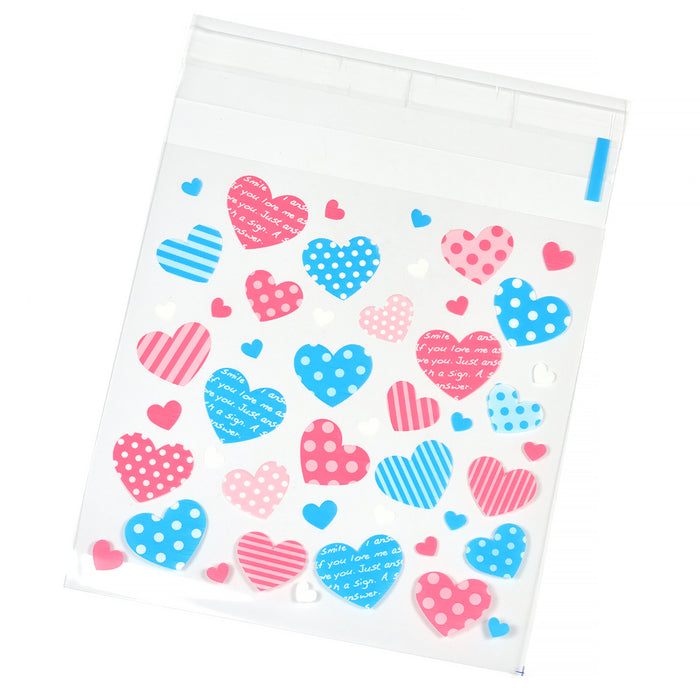 Plastic bags with hearts, 10x13cm