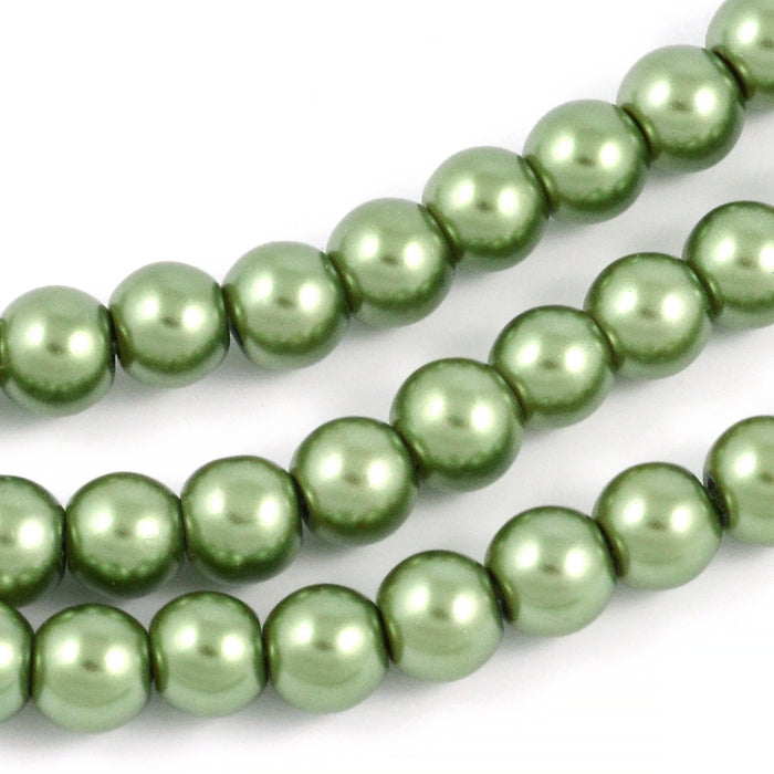 Waxed glass beads, pistachio green, 6mm
