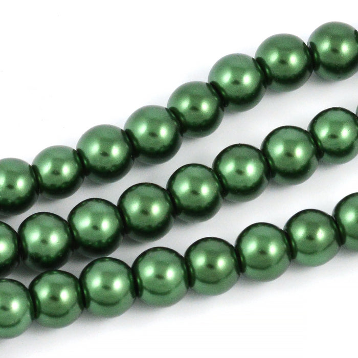 Waxed glass beads, moss green, 6mm