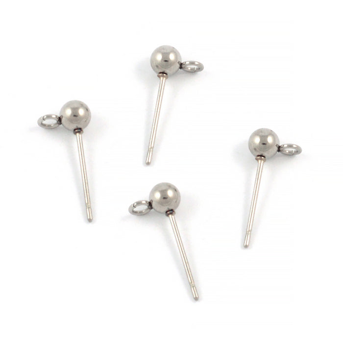 Ear studs with ball, stainless steel, 4 pcs