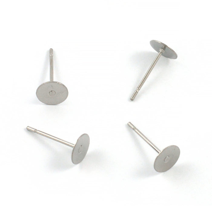 Ear studs with plate, stainless steel, 4 pcs