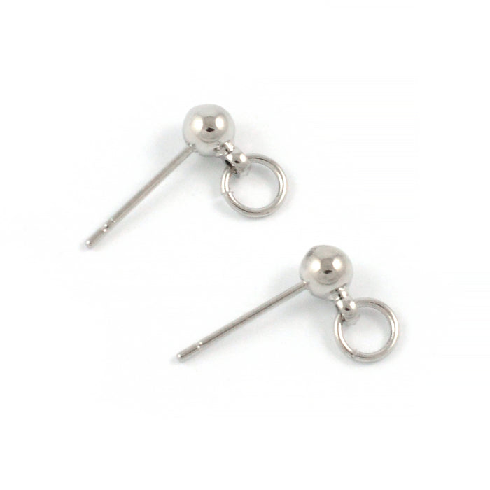 Stud earrings with ball and ring, platinum, 4pcs