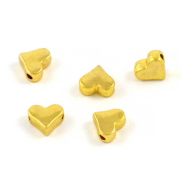 Metal beads, hearts, gold, 8mm, 25pcs