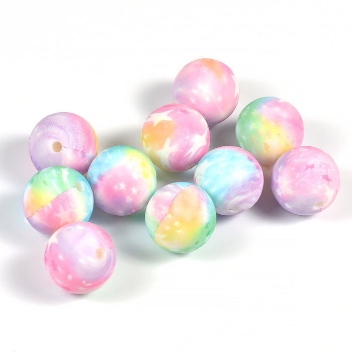 Silicone beads with print, rainbow with stars, 15mm