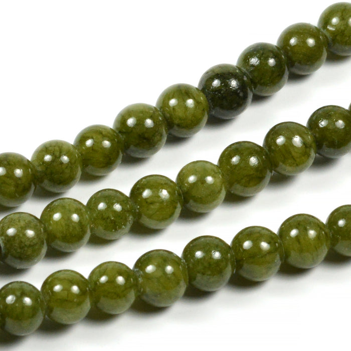 Jade pärlor, dark olive, 6mm