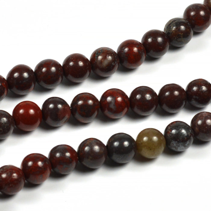 Bloodstone pearls, dark red, 6mm