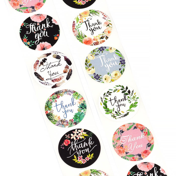 Stickers with flowers "thank you", 25mm, 24pcs