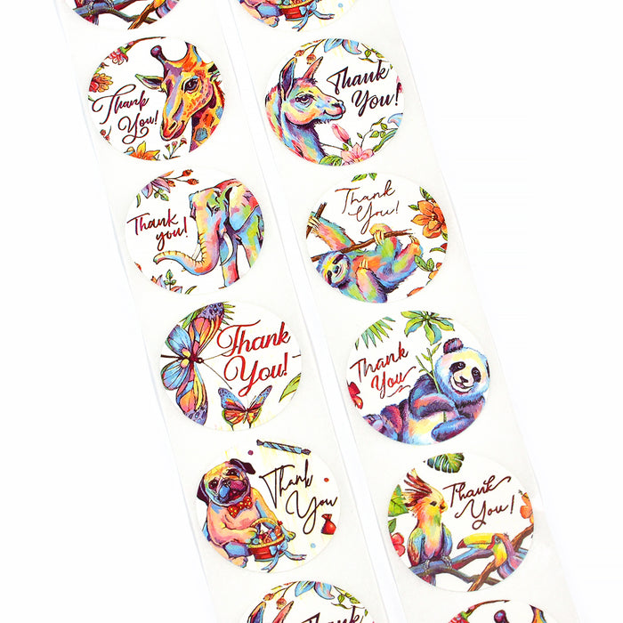 Stickers with colorful animals "thank you", 25mm, 24pcs