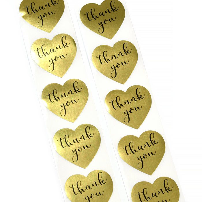 Stickers, heart in gold, "thank you", 25mm, 24pcs