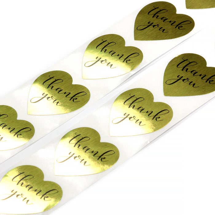 Stickers, heart in gold, "thank you", 25mm, 24pcs