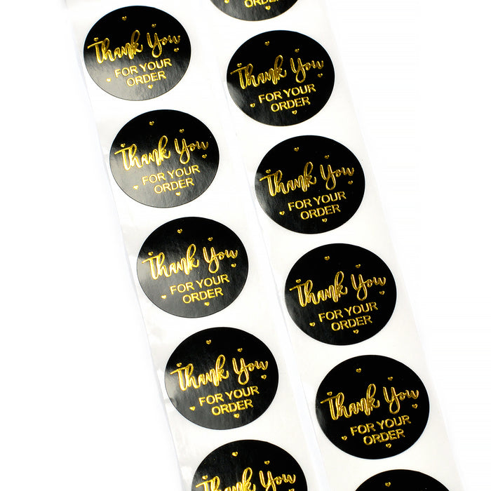 Black stickers with gold "Thank you for your order", 25mm, 24pcs