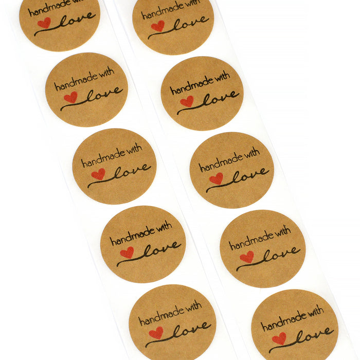 Stickers, natural "handmade with love", 25mm, 24pcs