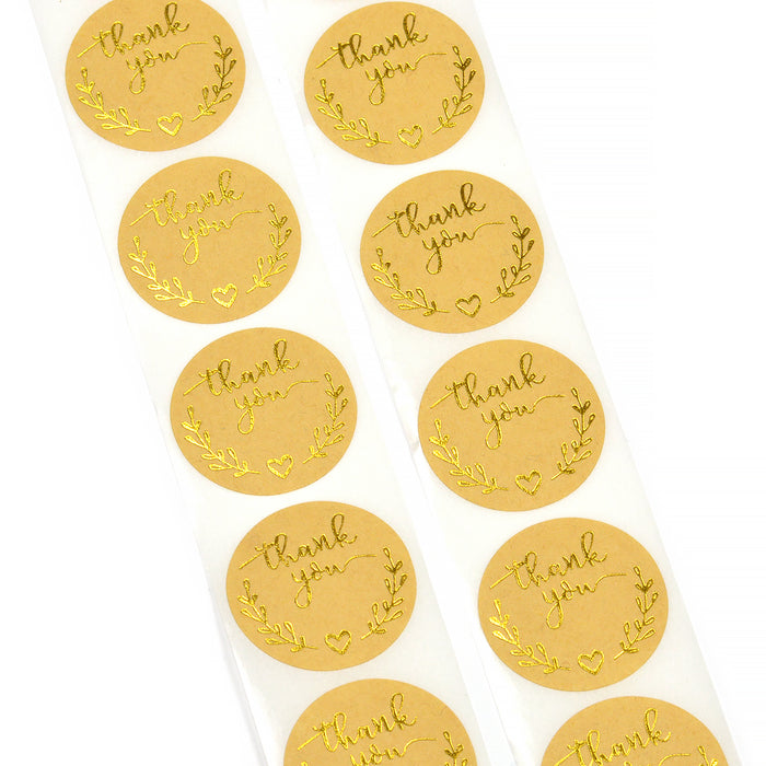 Klistermärken, natur med guld "thank you", 25mm, 24st