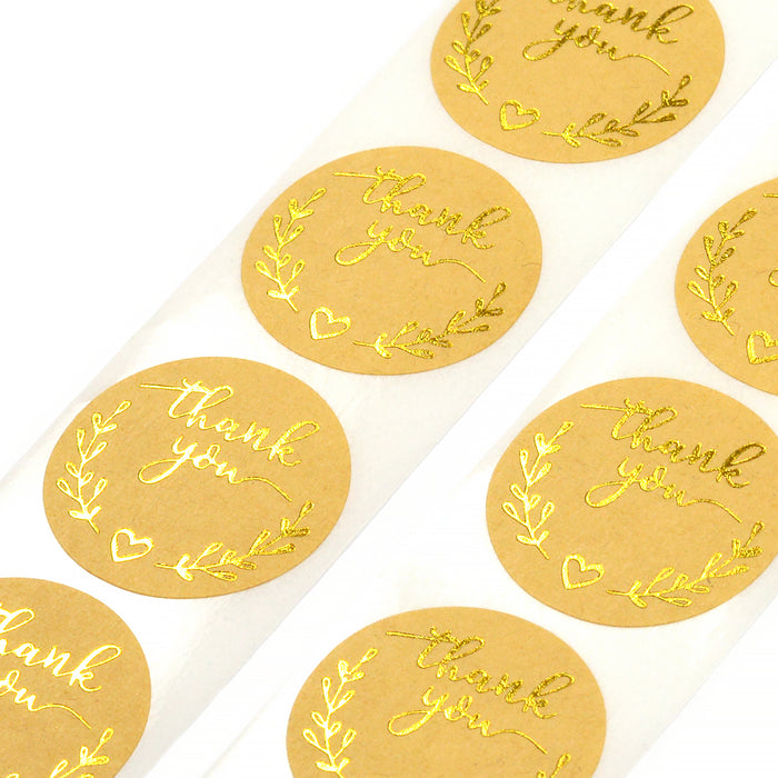 Klistermärken, natur med guld "thank you", 25mm, 24st