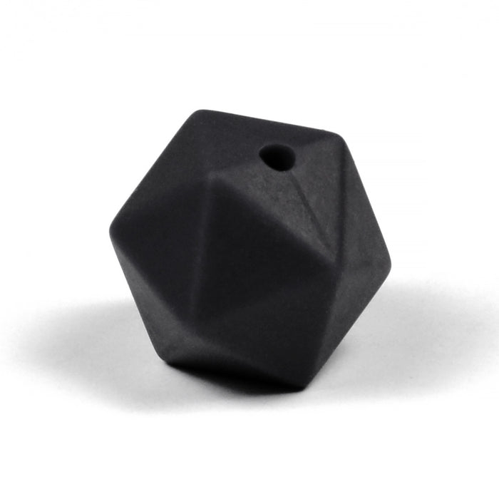Kantig silikonpärla, svart, 16mm