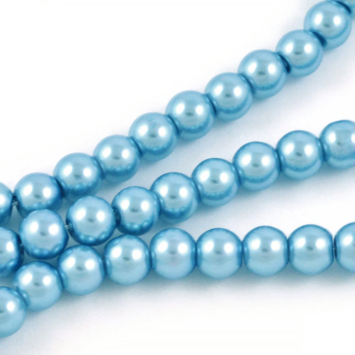 Waxed glass beads, steel blue, 6mm