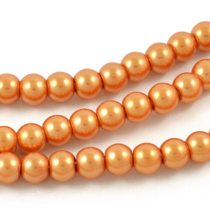 Waxed glass beads, orange, 6mm