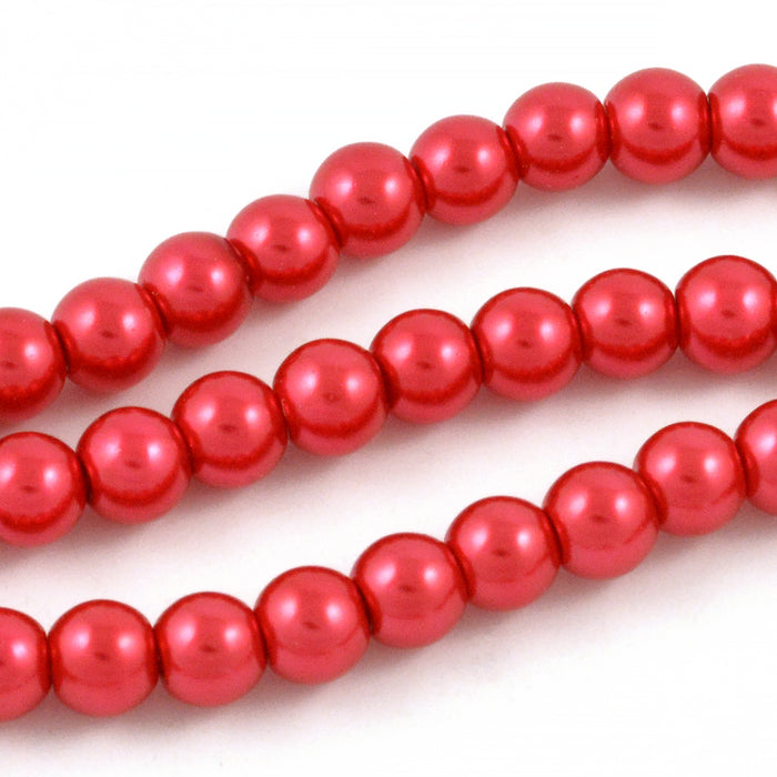 Waxed glass beads, red, 6mm