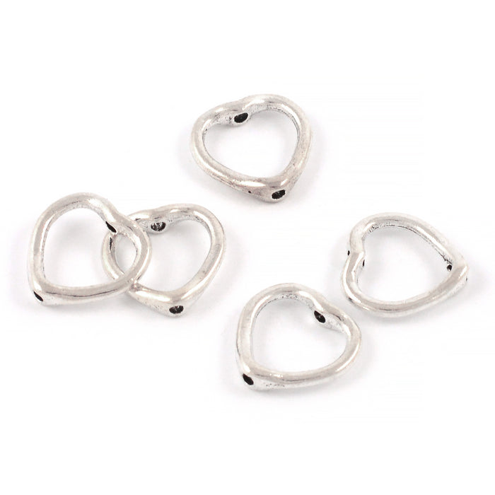 Metal beads, heart outline, antique silver, 13mm, 10pcs