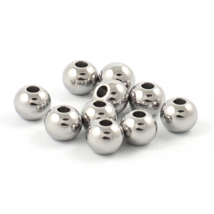 Round stainless steel beads, 6mm, 12pcs