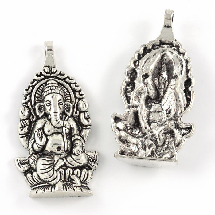 Large charm, Ganesha, antique silver, 32x50mm, 1pc