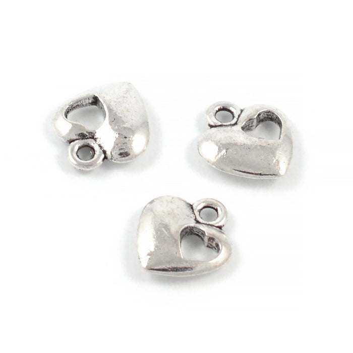 Charm with punched heart, antique silver, 11mm, 10pcs