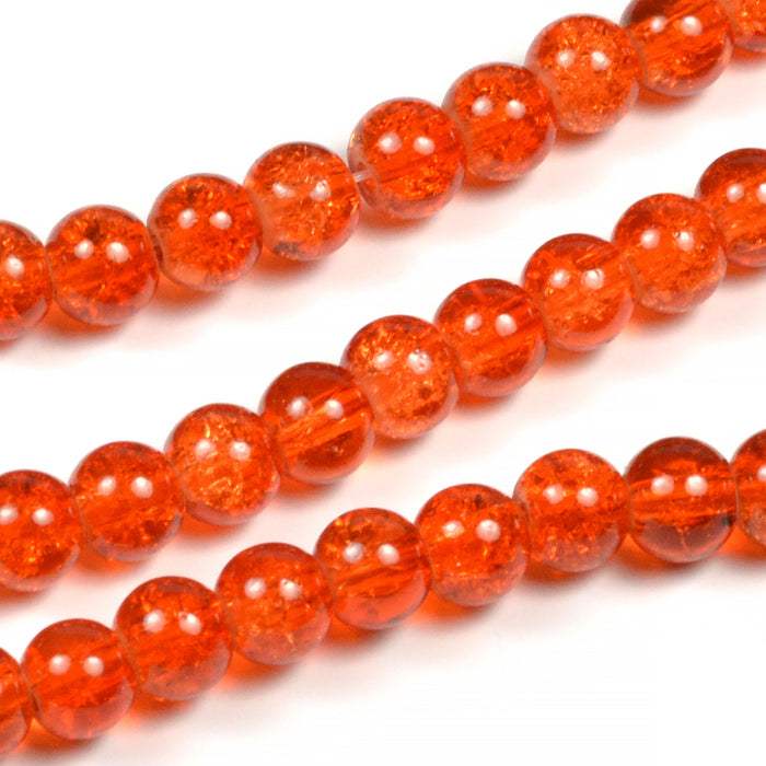 Krackelerade glaspärlor, orange, 6mm