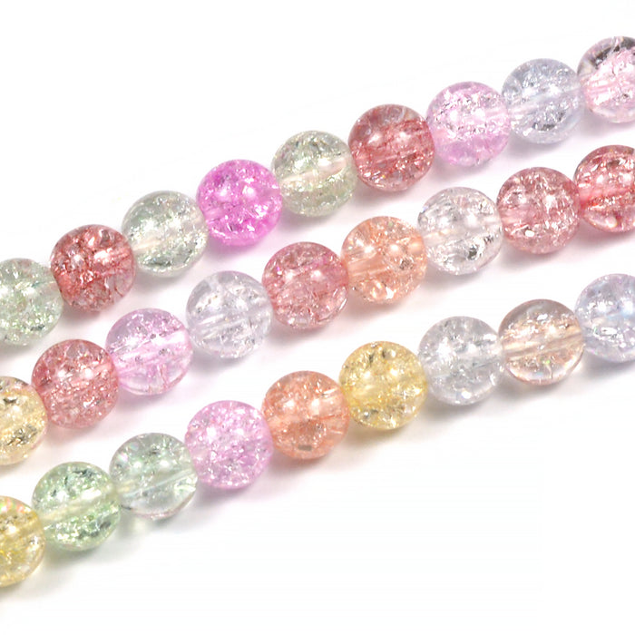Crackled glass beads, pastel mix, 6mm