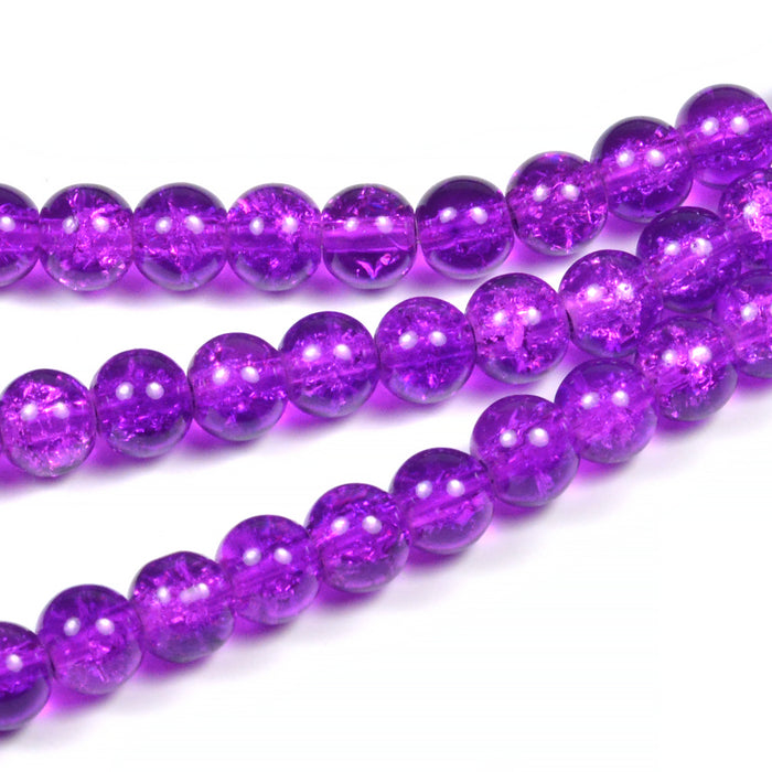 Crackled glass beads, plum, 6mm