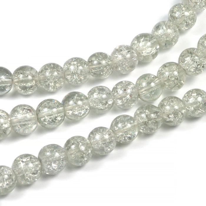 Crackled glass beads, light grey, 6mm
