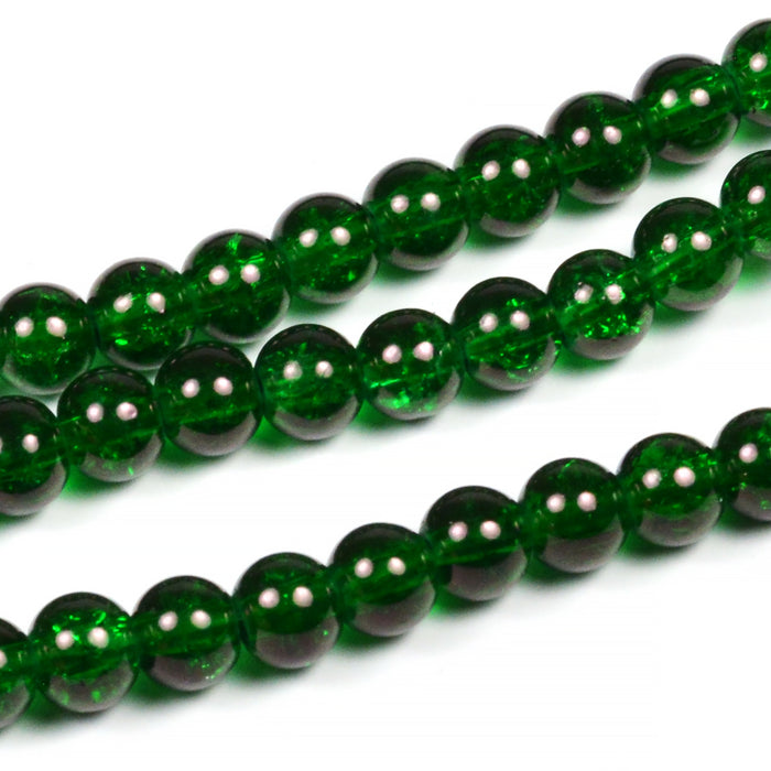 Krackelerade glaspärlor, mörkgrön, 6mm