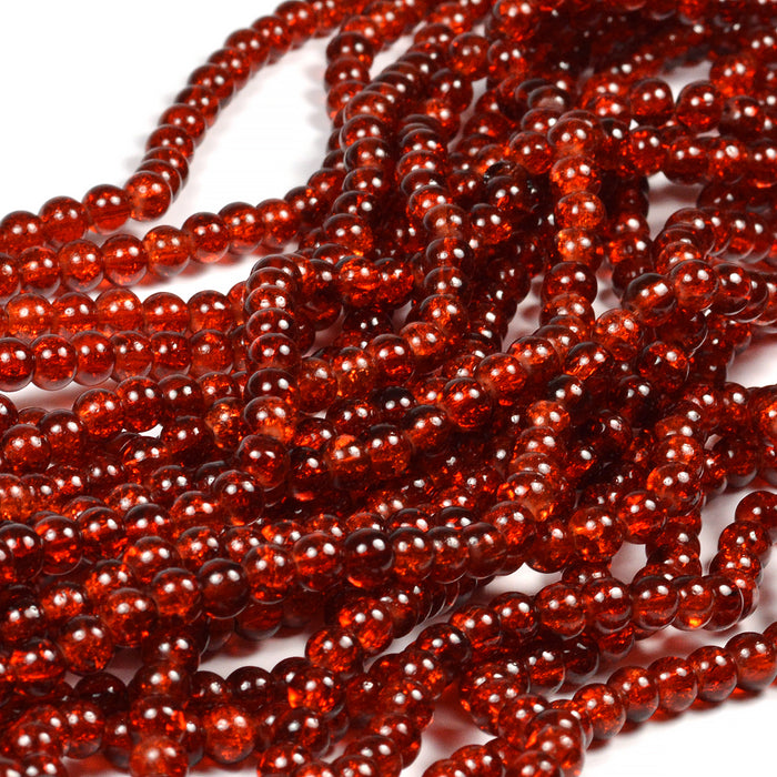 Cracked glass beads, rust red, 6mm