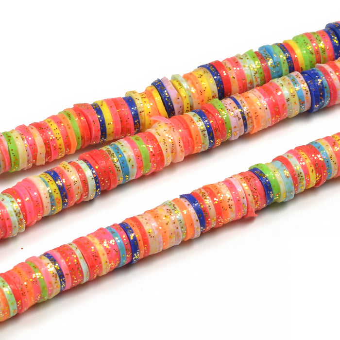 Heishi beads, glitter color mix, 6x1mm