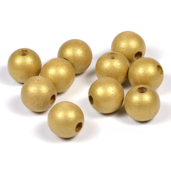 Wooden beads, 12mm, matt gold, 35pcs