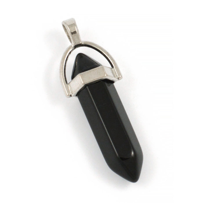 Charm, bullet of black agate, 32mm, 1pc