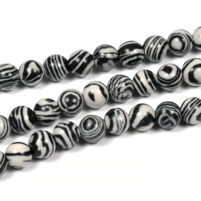 Synthetic malachite beads, black-white, 6mm