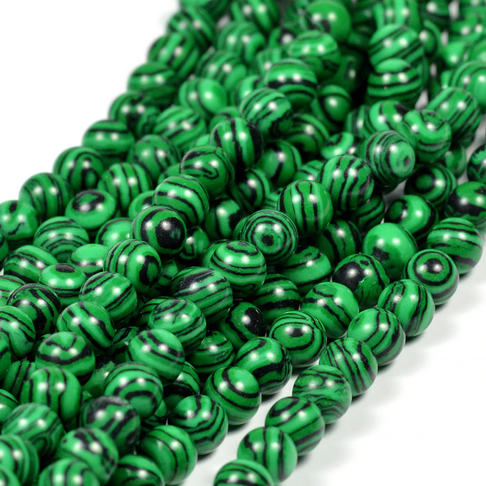 Syntetiska malakit pärlor, svart-grön, 6mm